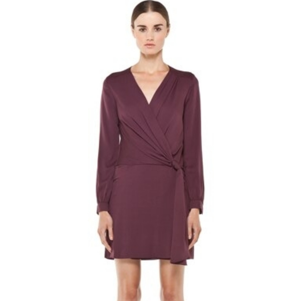 Diane vonFurstenberg Dora Burgundy Red V Neck Long Sleeve Mini Wrap Dress 6/Sm